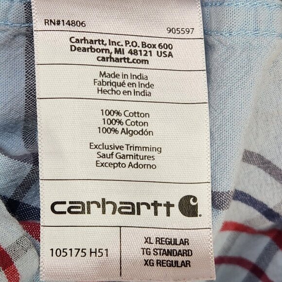 Carhartt Loose Fit Button Up Short Sleeve Plaid Shirt Men's XL  Workwear Ranch - Picture 7 of 8